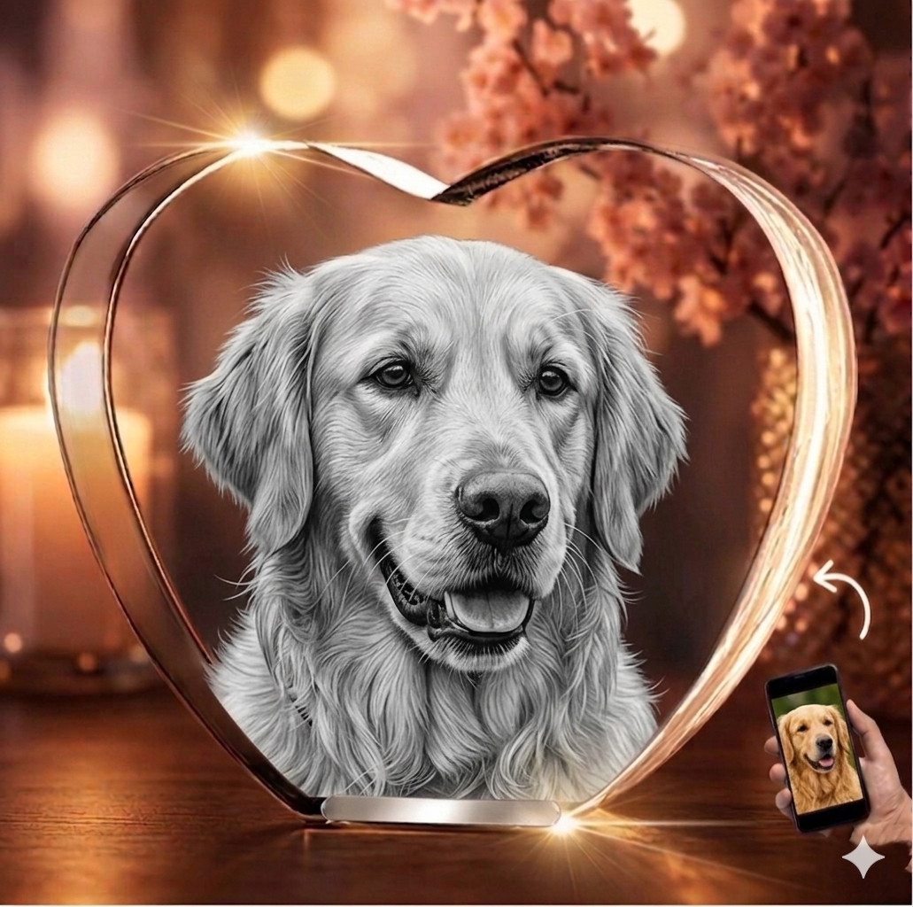 Small Heart 3D Crystal Photo Personalized Engraved Gift for Wife, Mother’s Day
