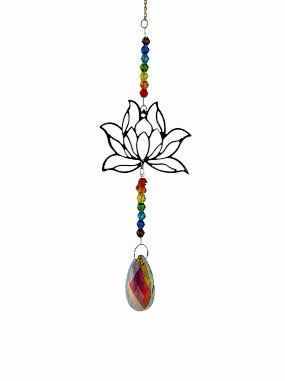 NEW sun catcher crystals rainbow colors hangs 13-15 inches FLOWER LOTUS GOLD