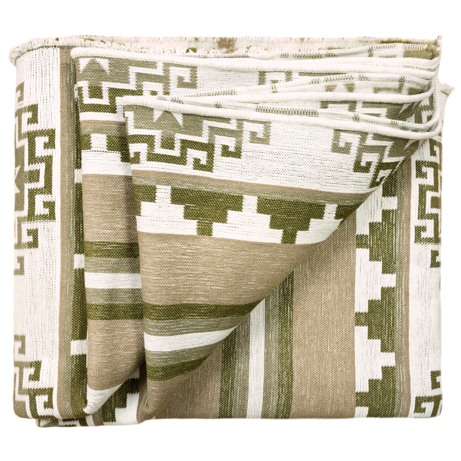 Handwoven Soft & Warm Heavy Thick Llama Wool Blanket – Cream/Sage XL 98×79 in