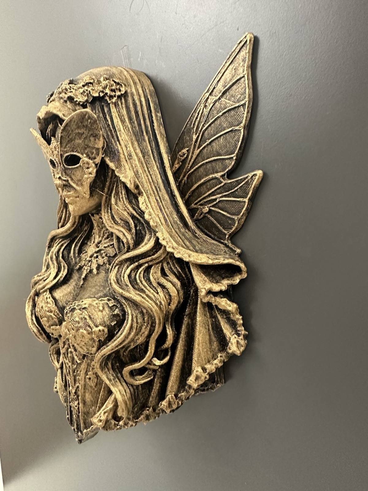 Fairy Queen Wall Sculpture Fantasy Gothic Fae Gold Hanging Decor Gamer Art 8”