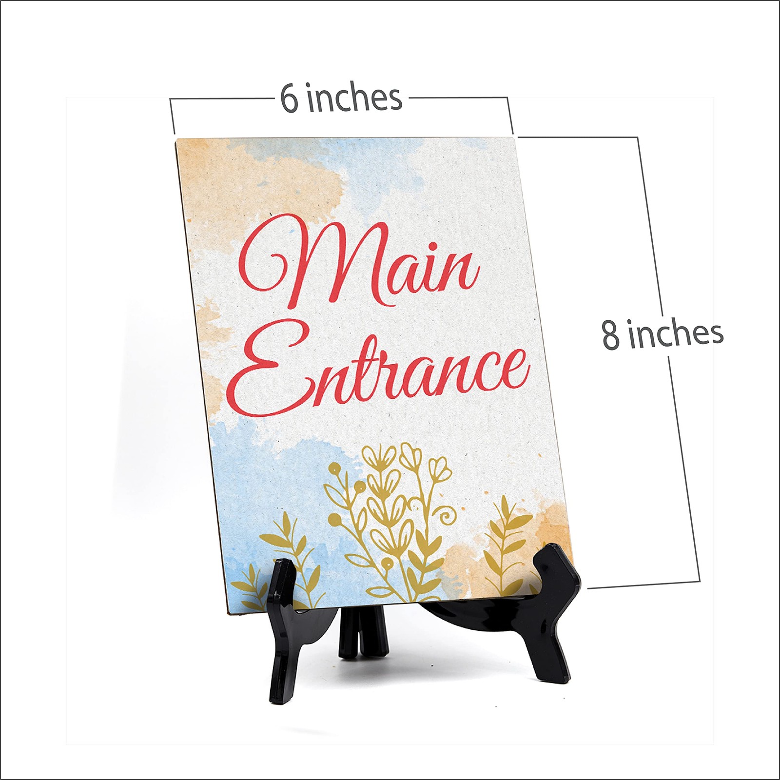 Signs ByLita Main Entrance, Blue Watercolor Table Sign (6 x 8″)