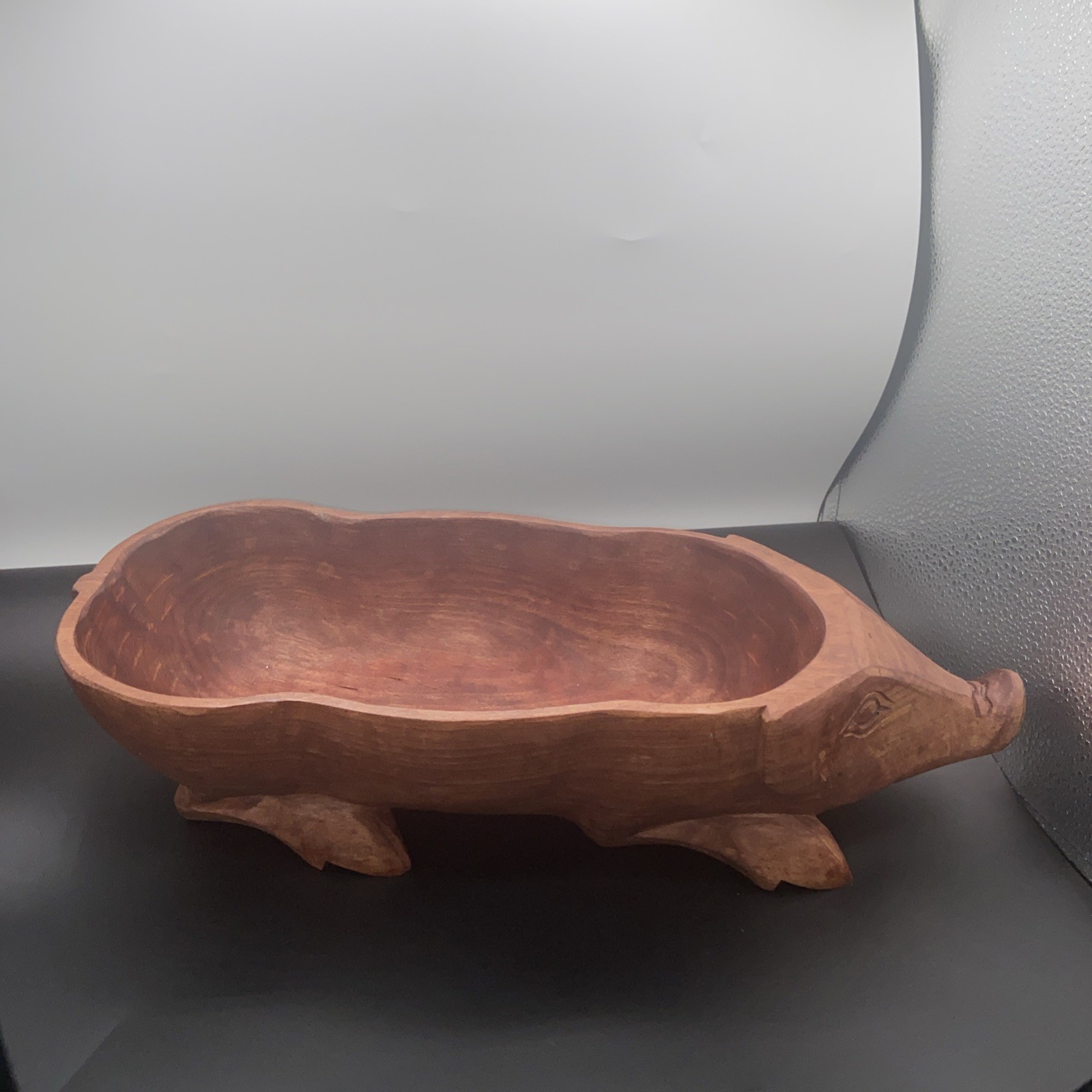 VTG LG 15.75″ long x 5.5″ wide Hand Carved Wooden Pig Bowl Farm house Natural