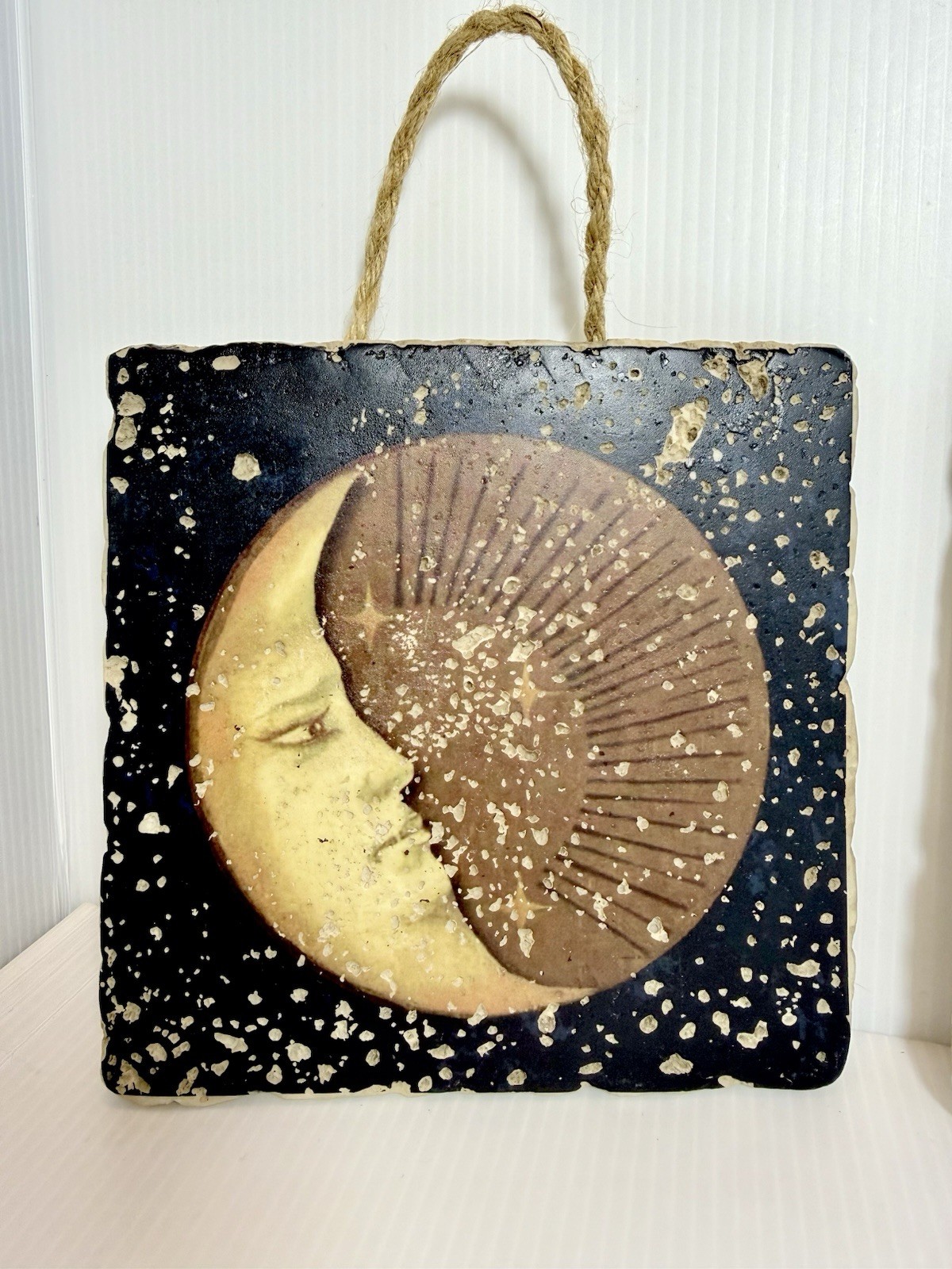2 Vintage 1990’s Mary Beth Zeitz 6×6” Sun & Moon Celestial Wall Art Tiles RARE