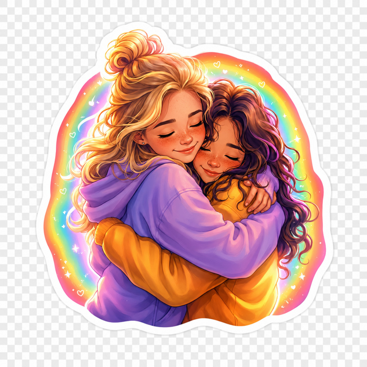 3 inch Cute Friendship Hug Sticker Rainbow Best Friends Vinyl Decal Kawaii