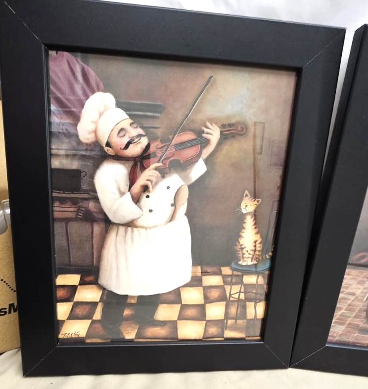 Whimsical Fat Chef Framed Wall Art Prints Set of 3 Kitchen Decor 12″x10″