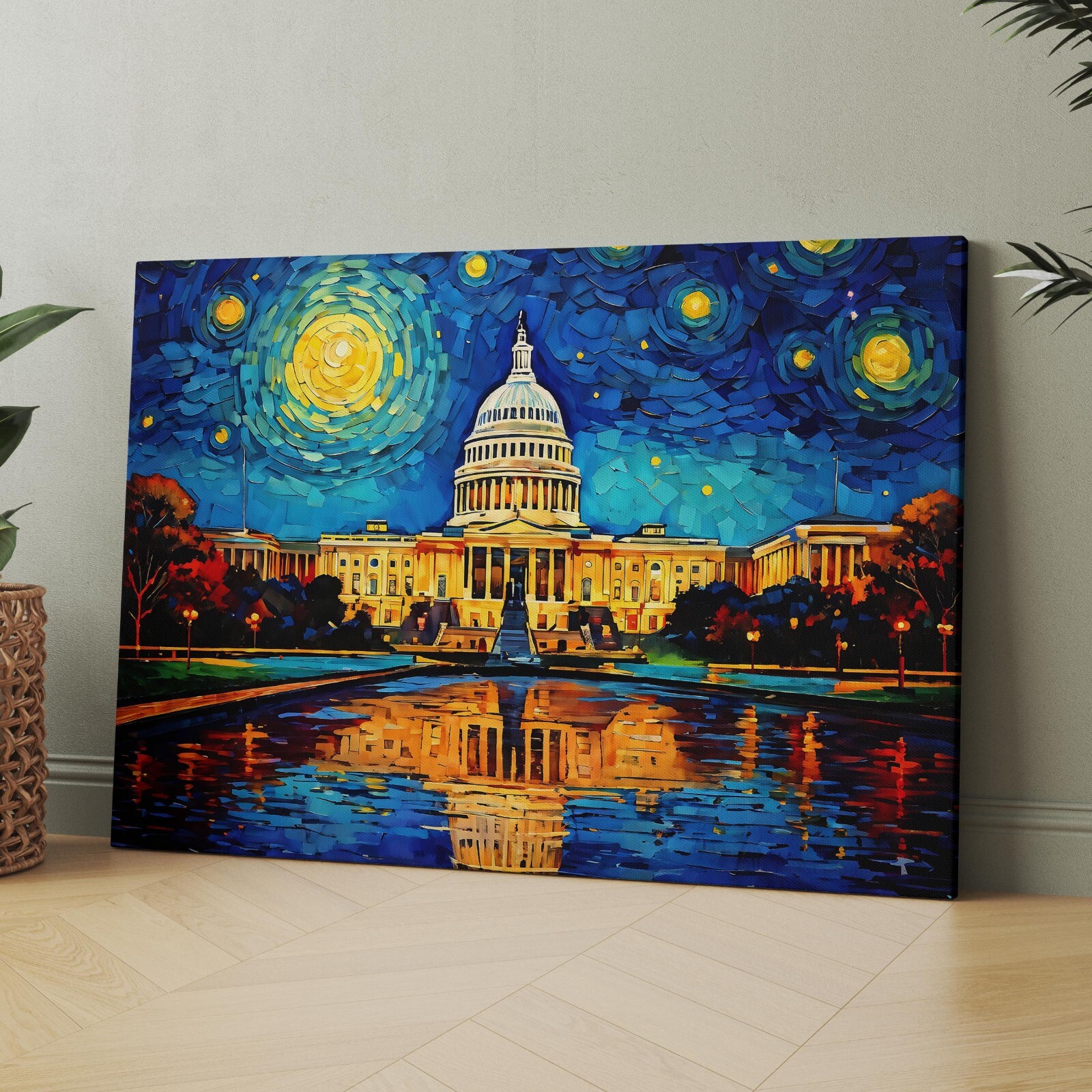 Washington DC as Van Gogh Starry Night USA America Canvas Wall Art Print