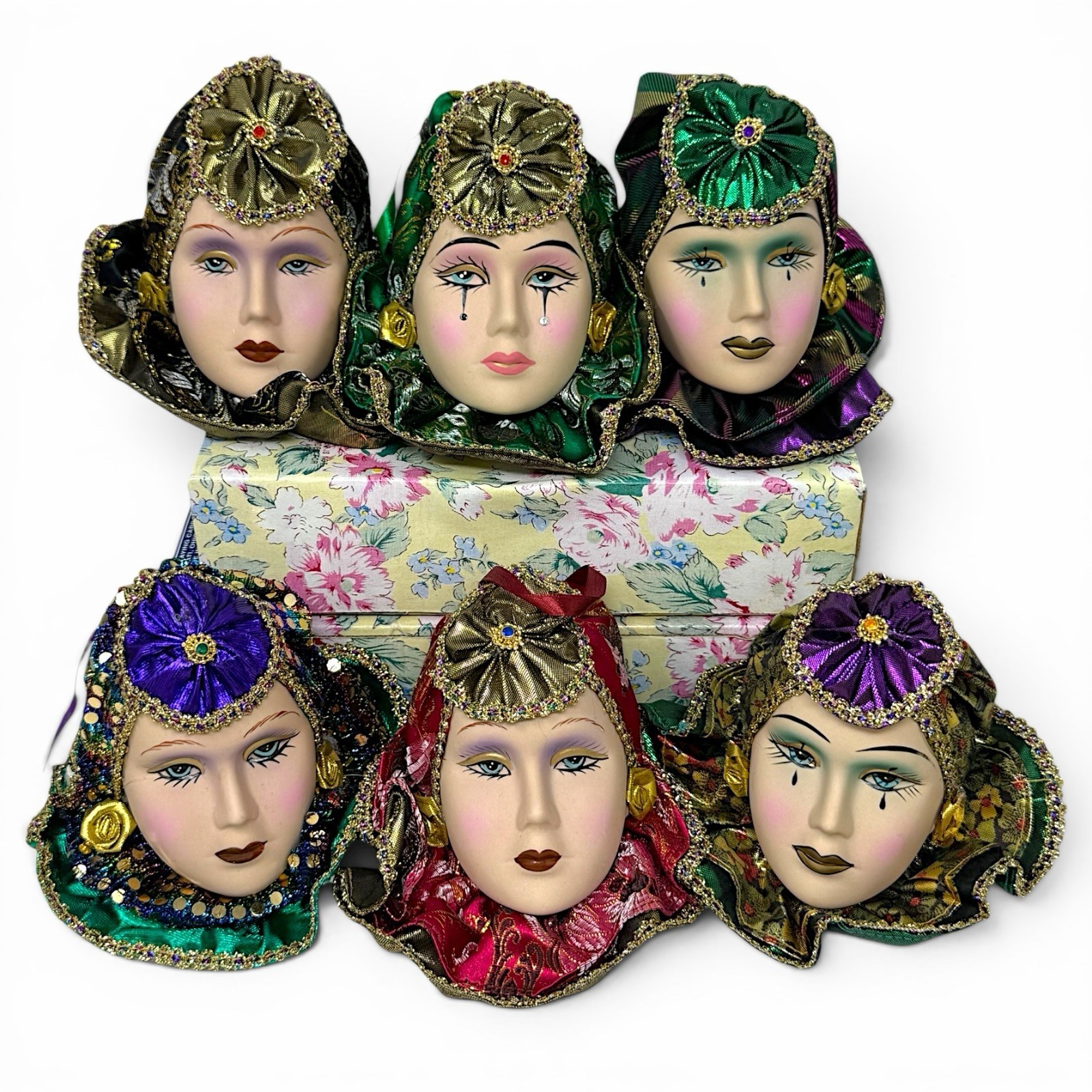 Vintage Ceramic Mask Mardi Gras Wall Hanging Art Deco Eclectic Decor Lot Of 6