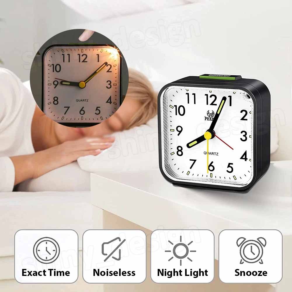 LED Desk Alarm Clock Nightlight Snooze Quiet Non Ticking Battery Powered Bedroom