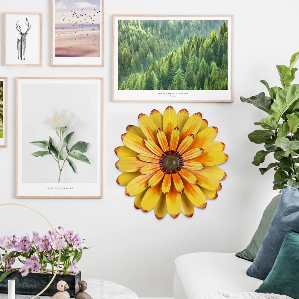 YEAHOME 16” Metal Flower Wall Decor – Sunflower 16″L x 16″W, 16″-Yellow