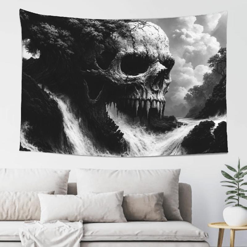 Gothic Skull Tapestry 60x40in Black White Forest Wall Decor