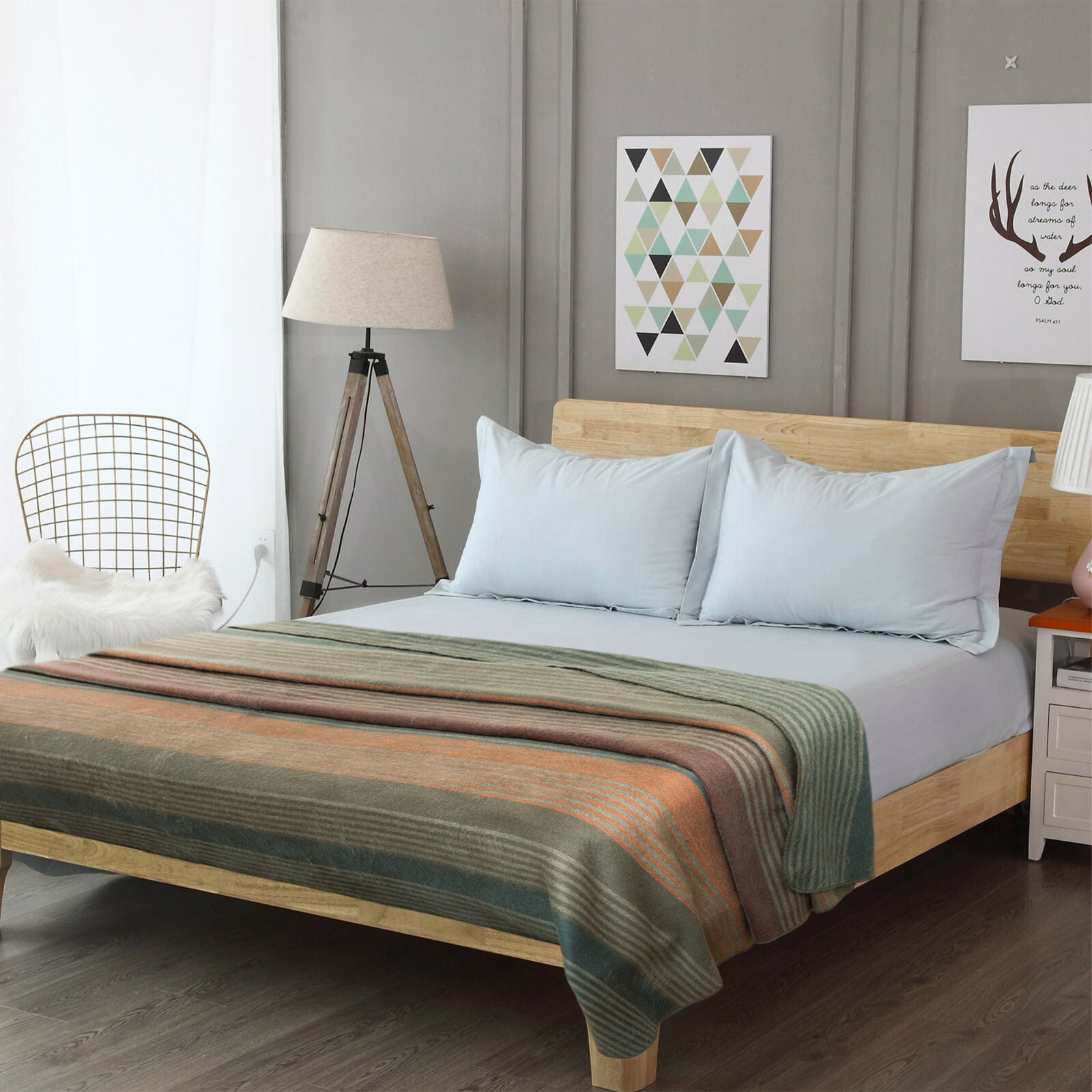 EARTHBOUND STRIPED ALPACA WOOL BLANKET – 95×69 in | MOSS, CLAY AND SKY | QUEEN