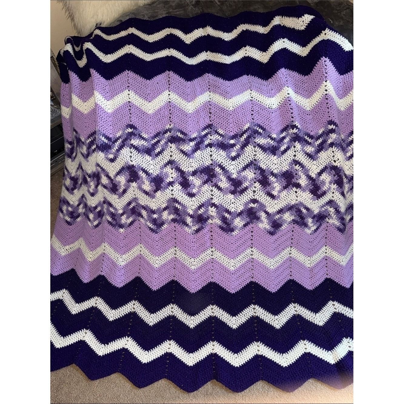 Hand-crafted Purple Chevron Knit blanket