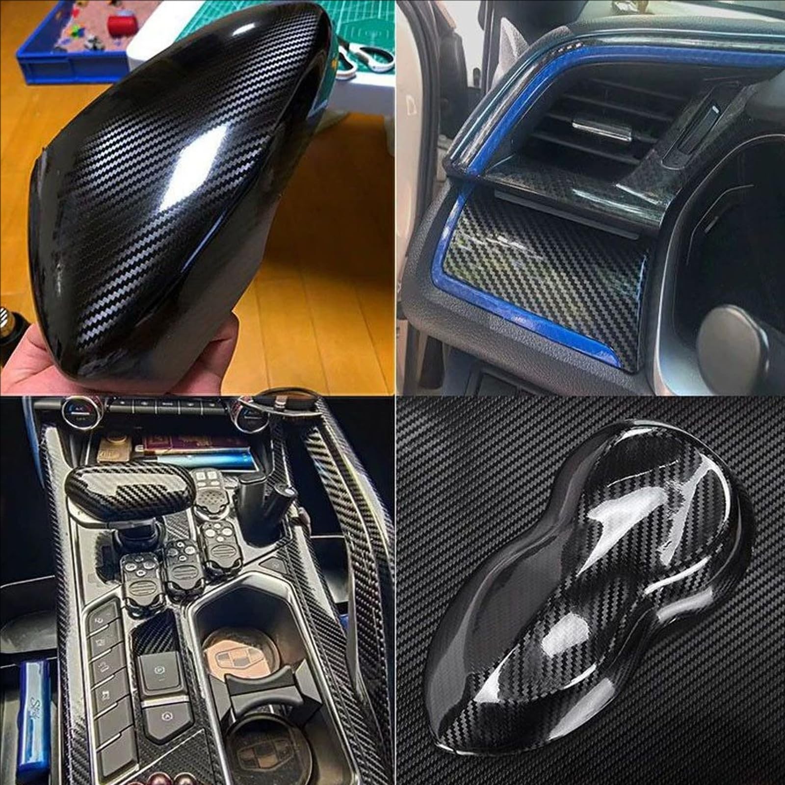 6D Carbon Fiber Vinyl Self Adhesive Film Wrap Roll Bubble Free Air Release Te…