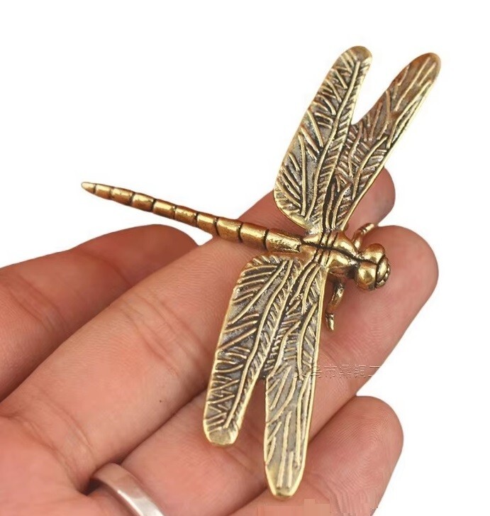 Brass Dragonfly Animal Statue Small Sculpture Tabletop Figurine Home Decor Gifts