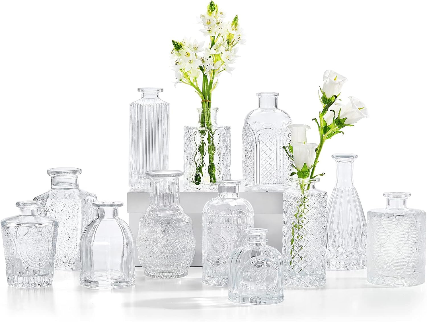 Glass Bud Vases Set of 12, Small Vases for Flowers, Clear Bud Vases in Bulk for