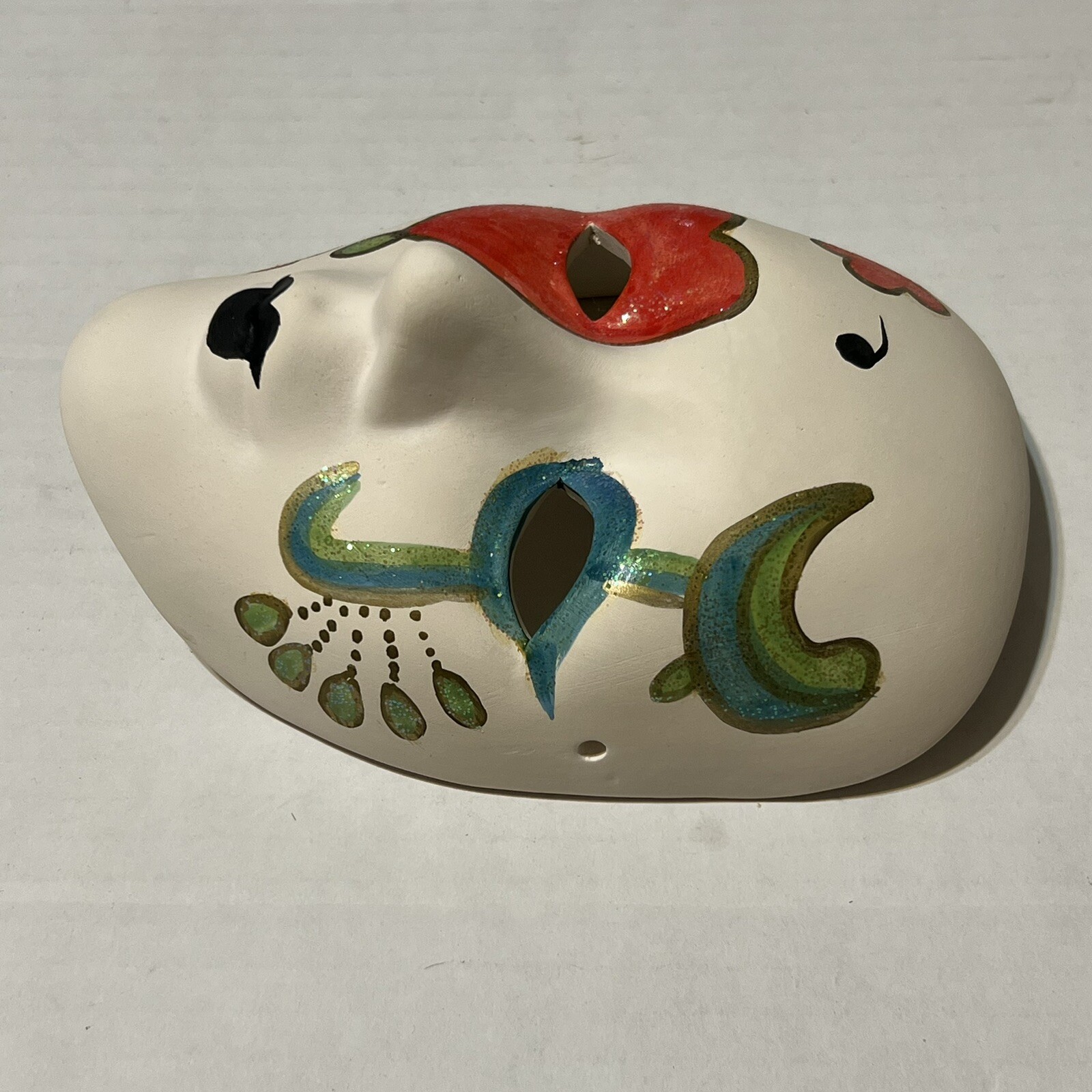 TWO Ceramic Face Wall Masks Hand Painted Wall Hangings