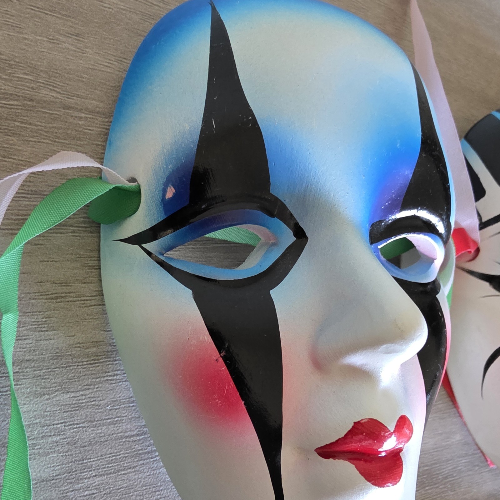 Vintage Ceramic Masquerade Wall Masks – Set of 2, Piano, Mardi Gras Decor