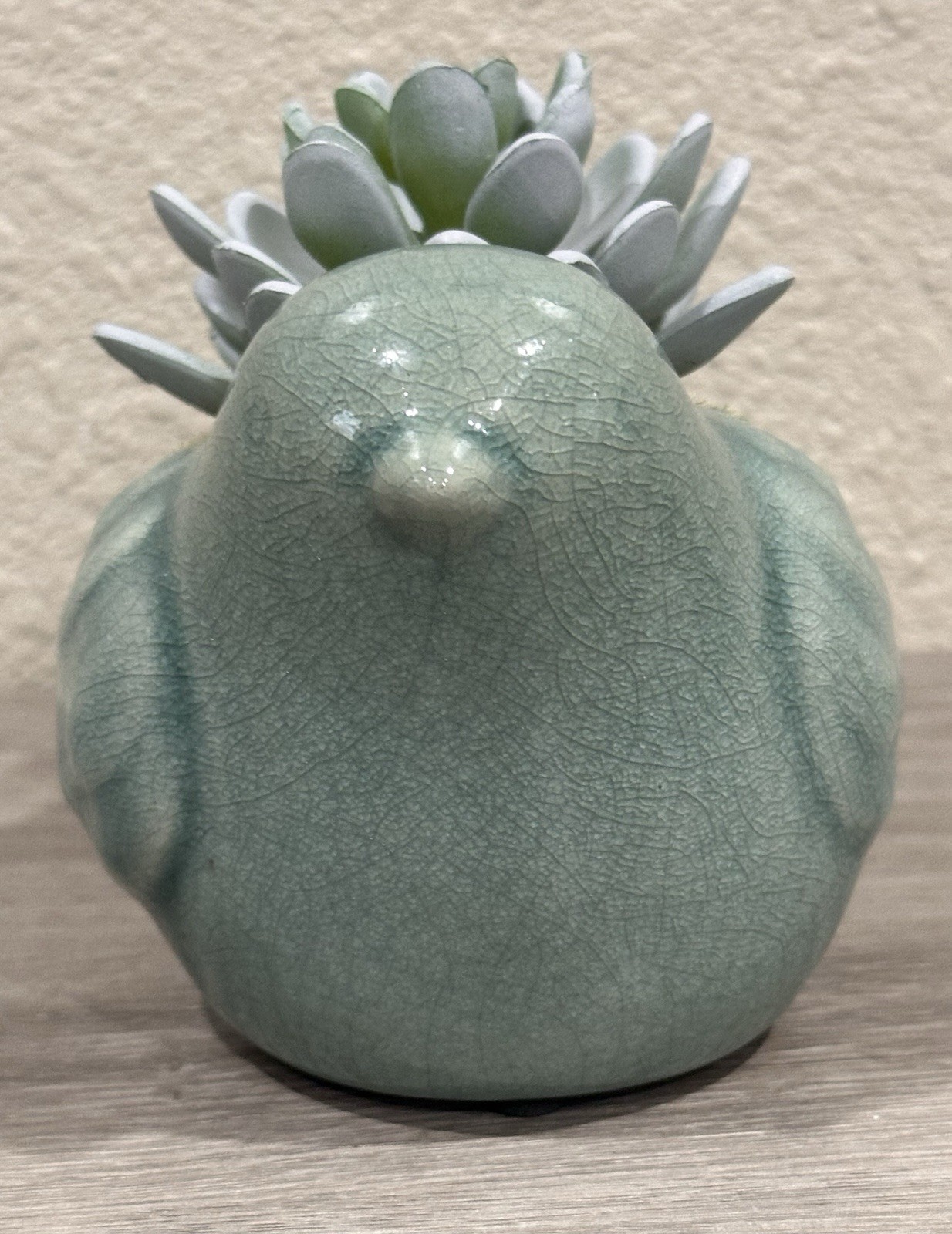 Ceramic Bird Figurine Succulent Planter With Faux Plant & Crackle Glaze Finish