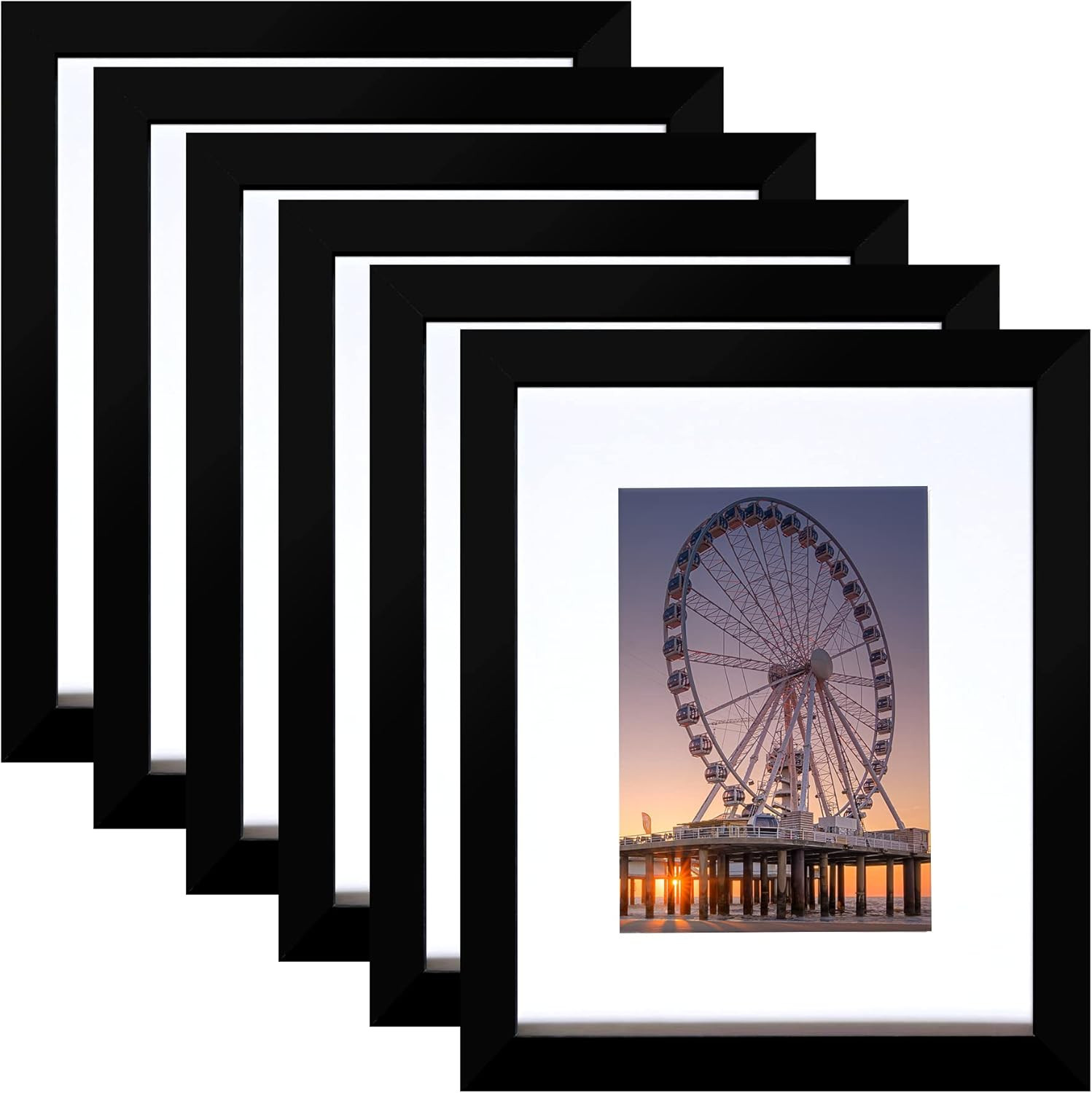 8X10 Picture Frame Black Set of 6, Display Pictures 5X7 with Mat or 8X1