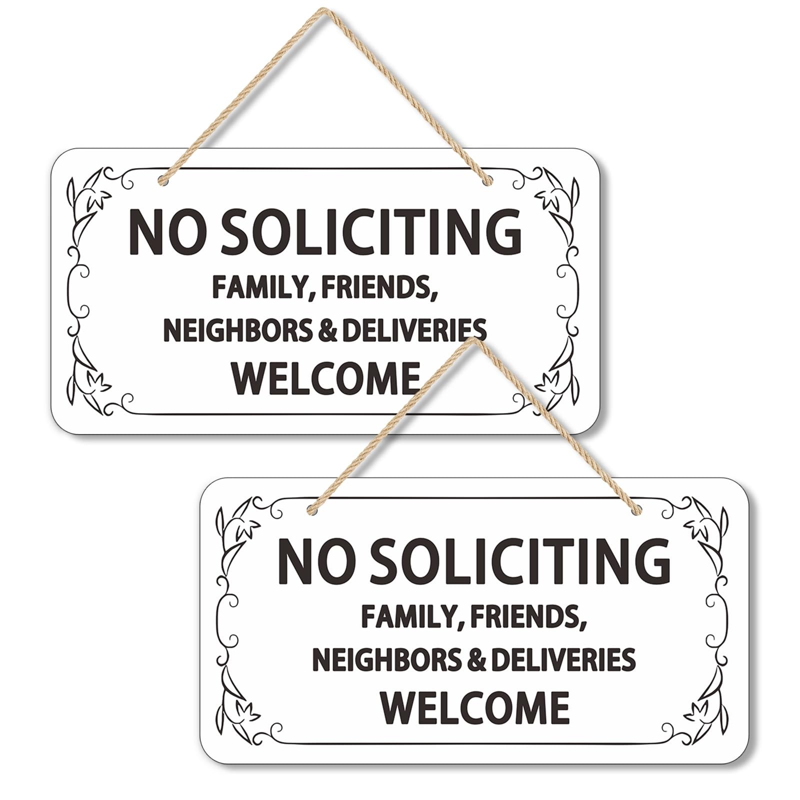(2 Pack) Wooden No Soliciting 10×5 inches, Sign White