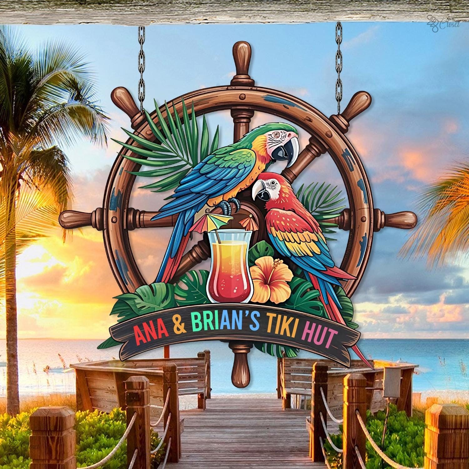Custom Metal Tiki Bar Sign Personalized Parrot Home Bar Tropical Decor