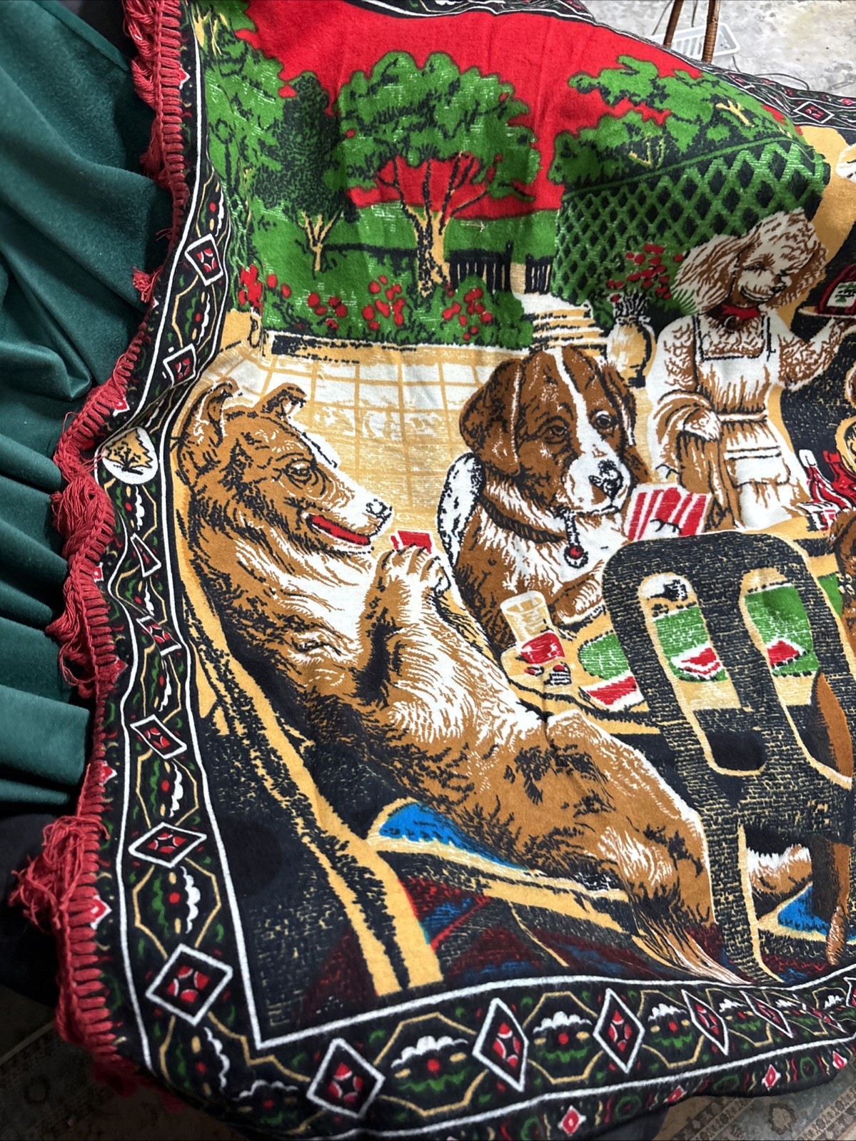 Vintage Dogs Playing Poker Cotton Tapestry Wall Hanging 56″ x 38.5″ Made Turkey