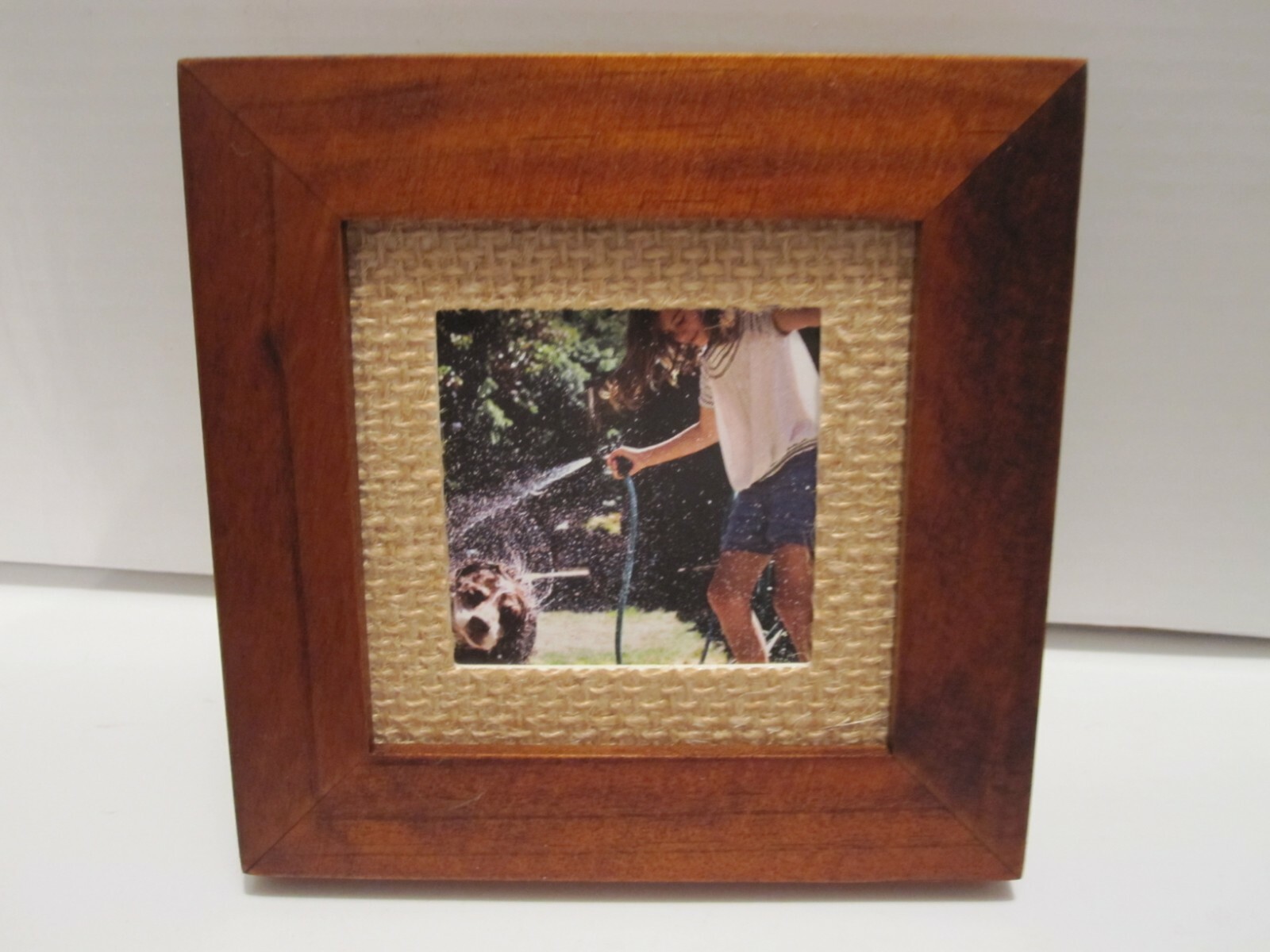 3X3 Walnut Wood Picture Photo Frame With Burlap Mat 2×2