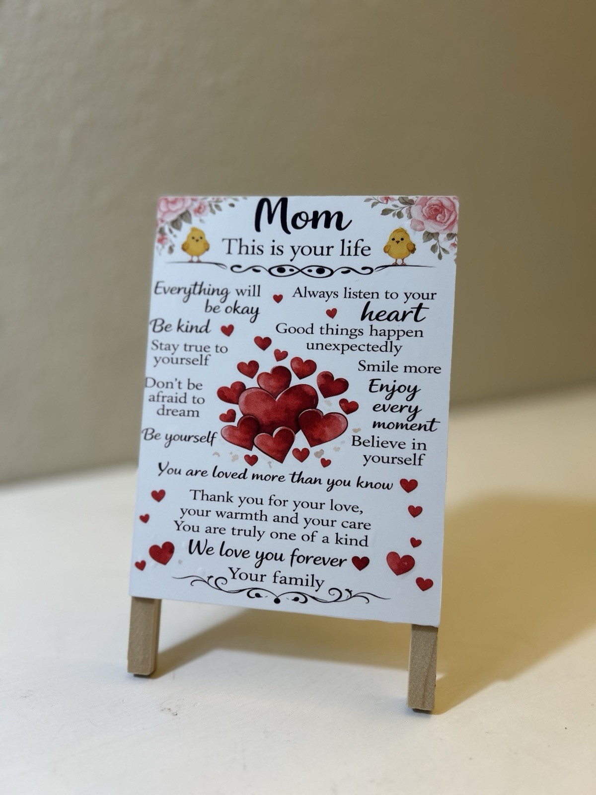 Mom Gift Plaque Wooden Sign Heart Message Gift for Mom Mother’s Day Decor 6×8