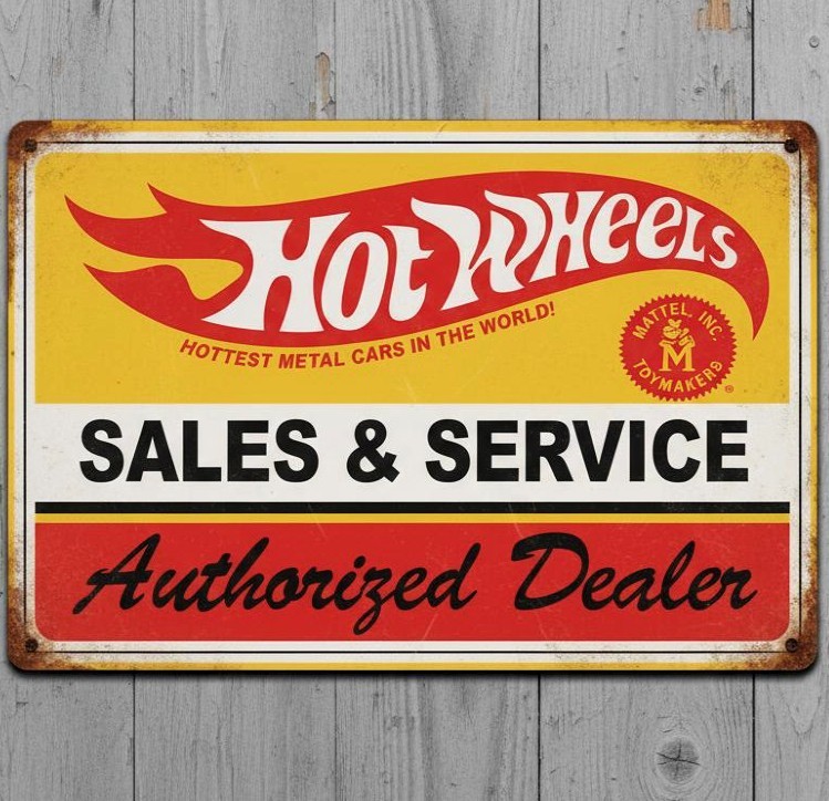 Hot Wheels Sales & Service 8 x 12 Vintage Novelty Metal Sign Made In USA New!