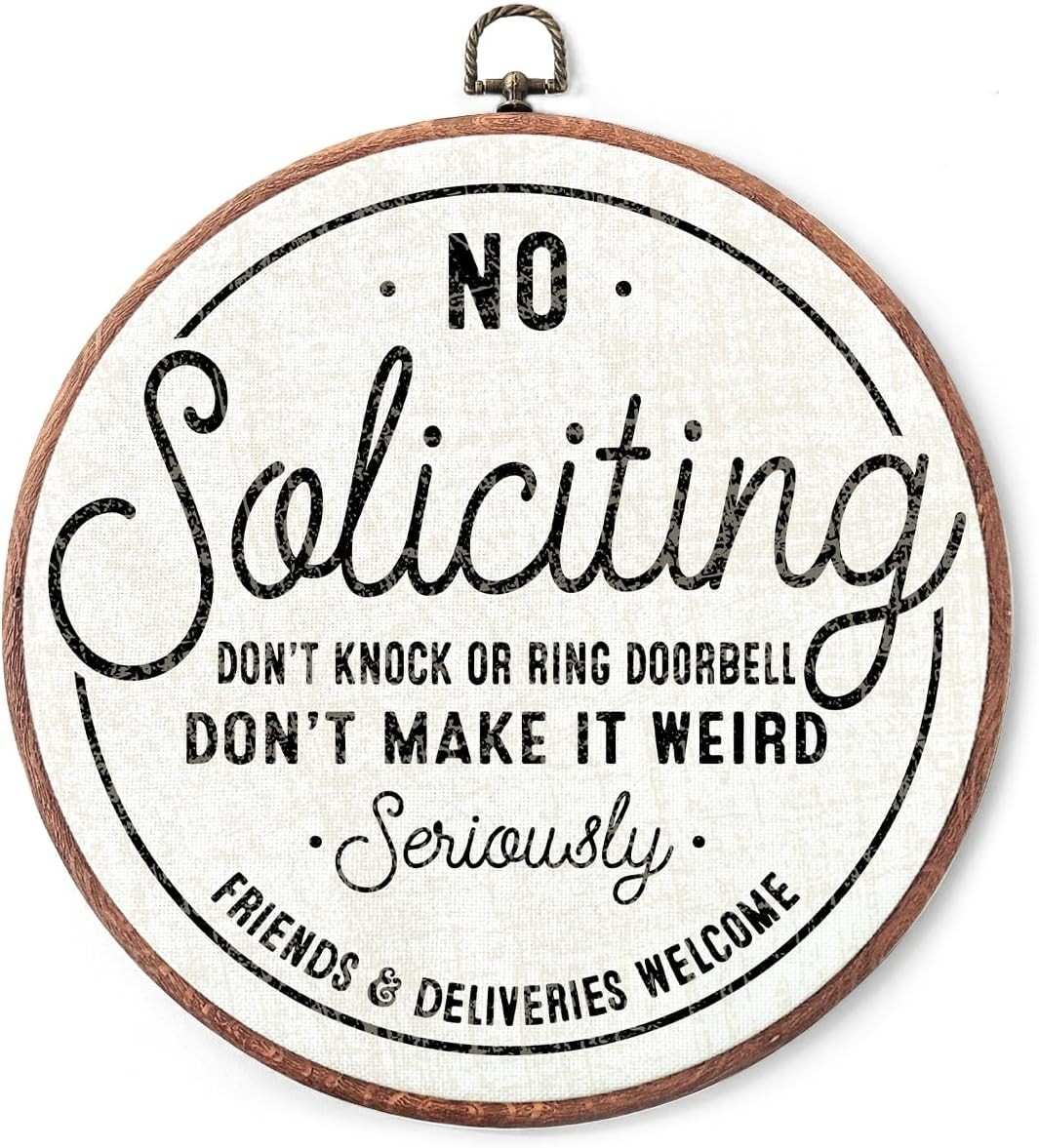 Round Canvas Frame Wall Art Decor-10″ No Soliciting White Hanging Prints-Don’t K