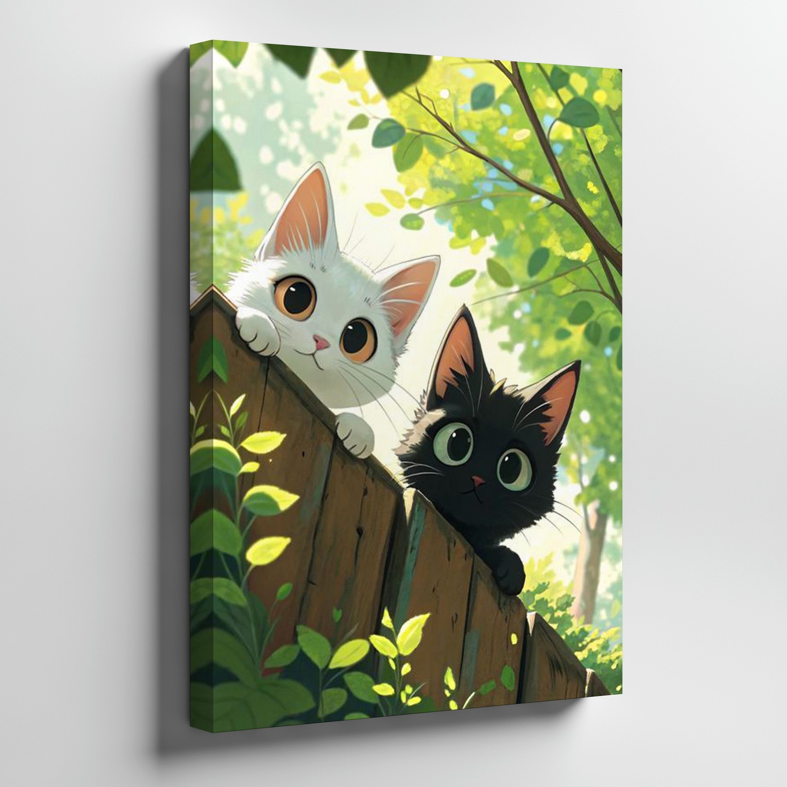 Cute Black And White Kitten Cats Canvas Wall Art Playful Garden Animals Home