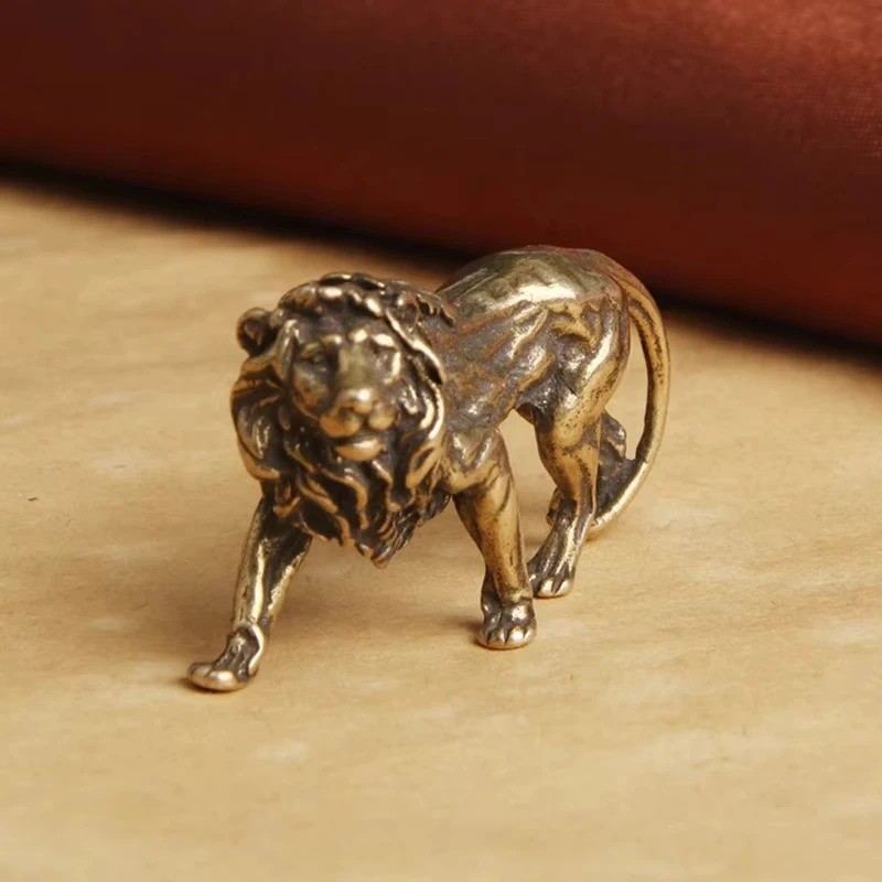 Brass Lion King Animal Statue Small Sculpture Tabletop Figurine Home Decor Gifts