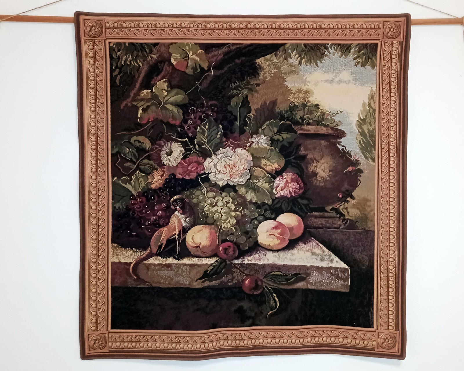 Vintage Flanders Tapestries “Monkey In Still Life I” Wall Hanging Belgium 39×37