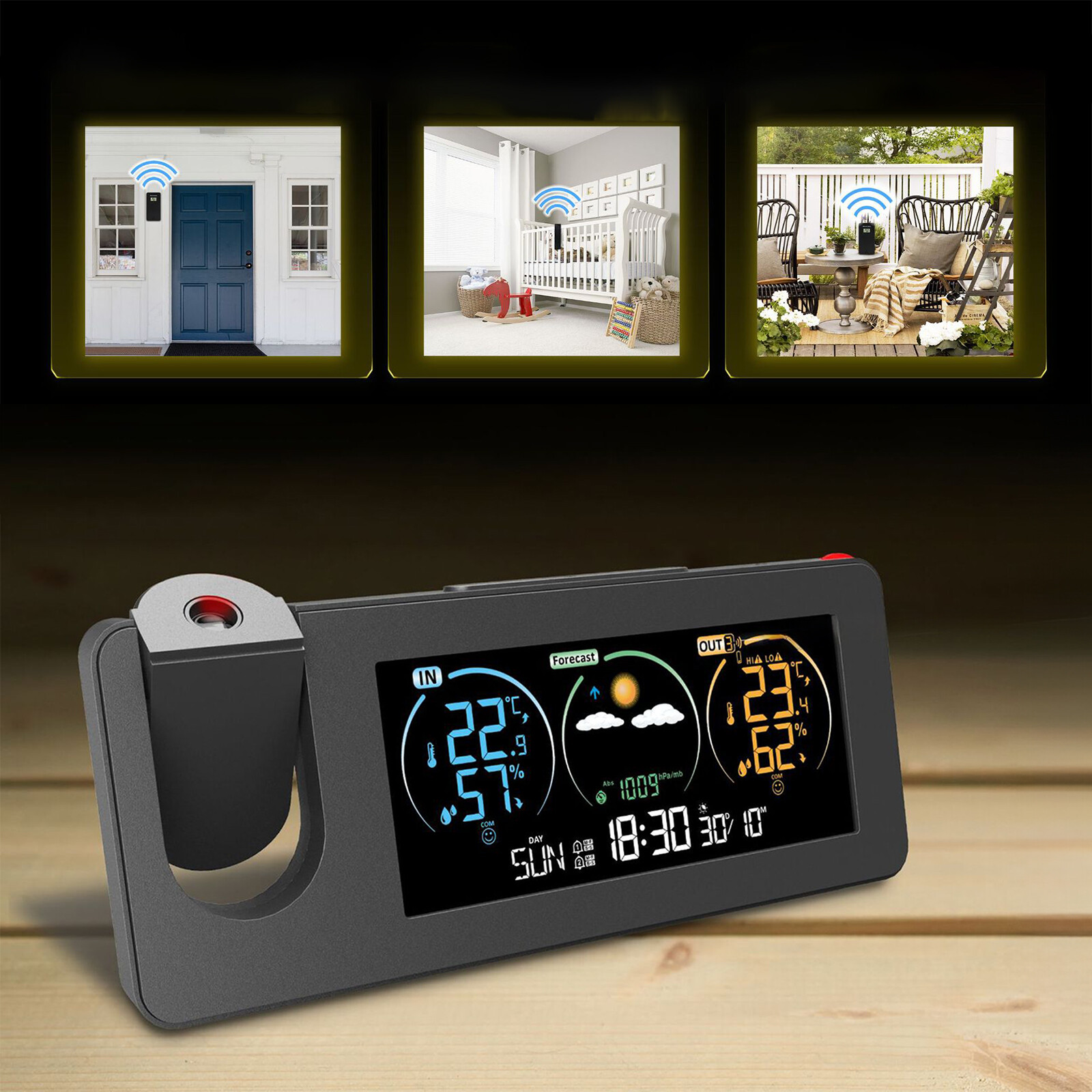 Electronic Projection Alarm Clock Projector Radio-controlled Time Snooze Weather