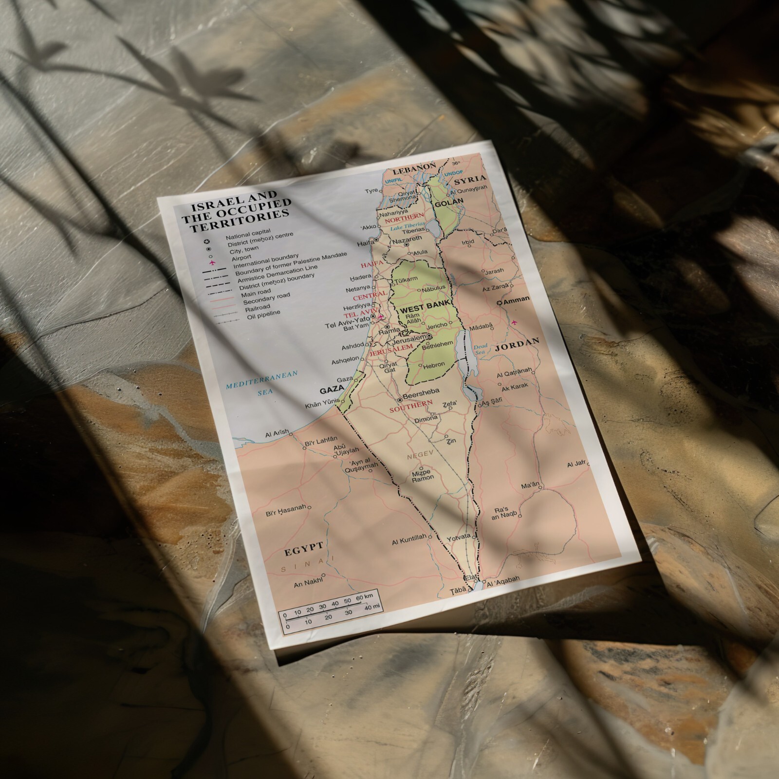 Israel and Occupied Territories 2018 Map Palestine War Gaza West Bank Lebanon