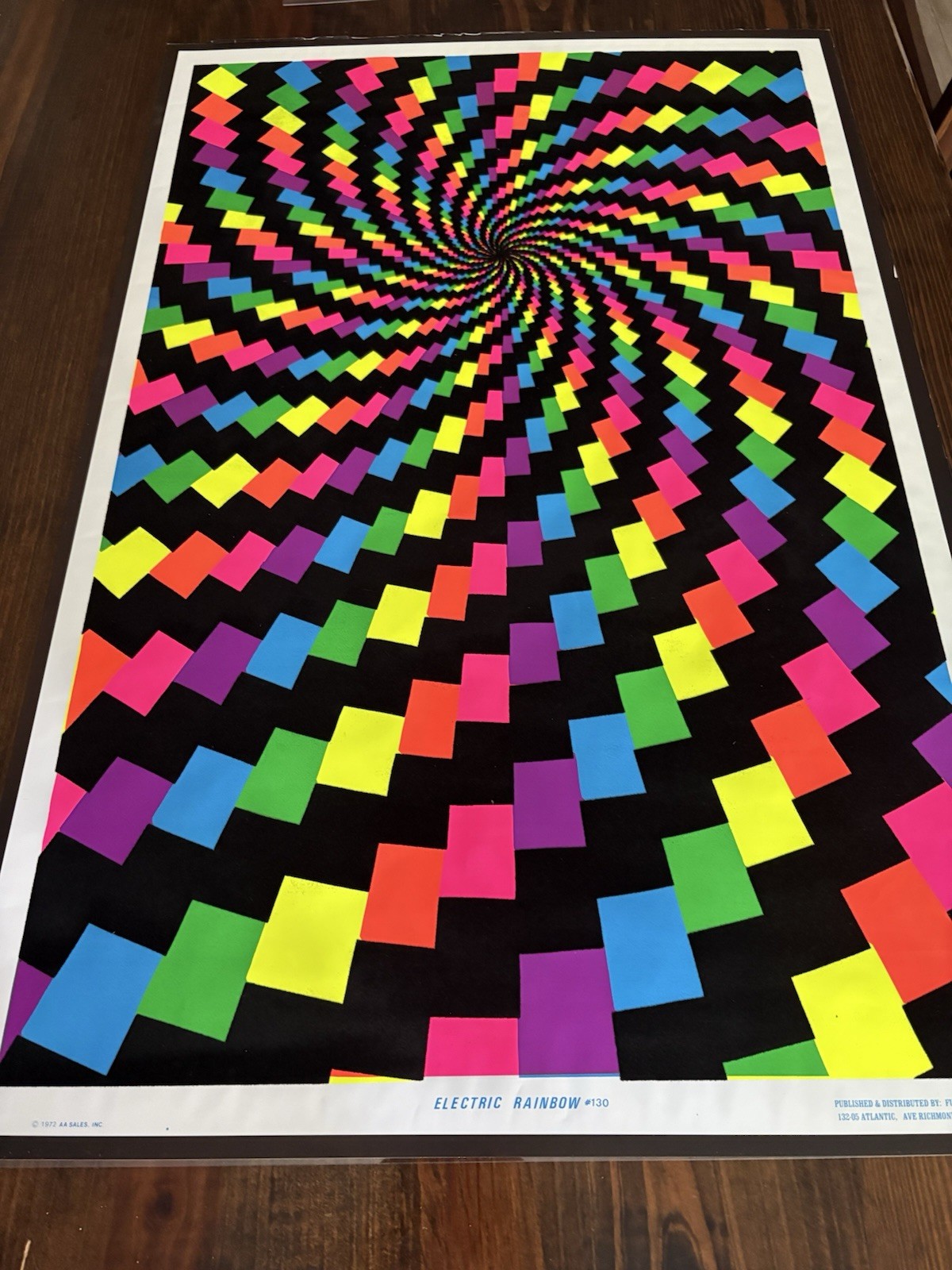 Vintage Electric Rainbow Psychedelic Swirl Poster 1972 Velvet Print Black Light