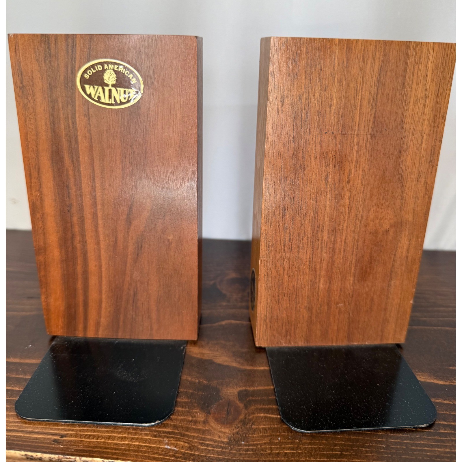 Vintage Lasercraft Solid American Walnut Laser Engraved Bookends MCM Geometric