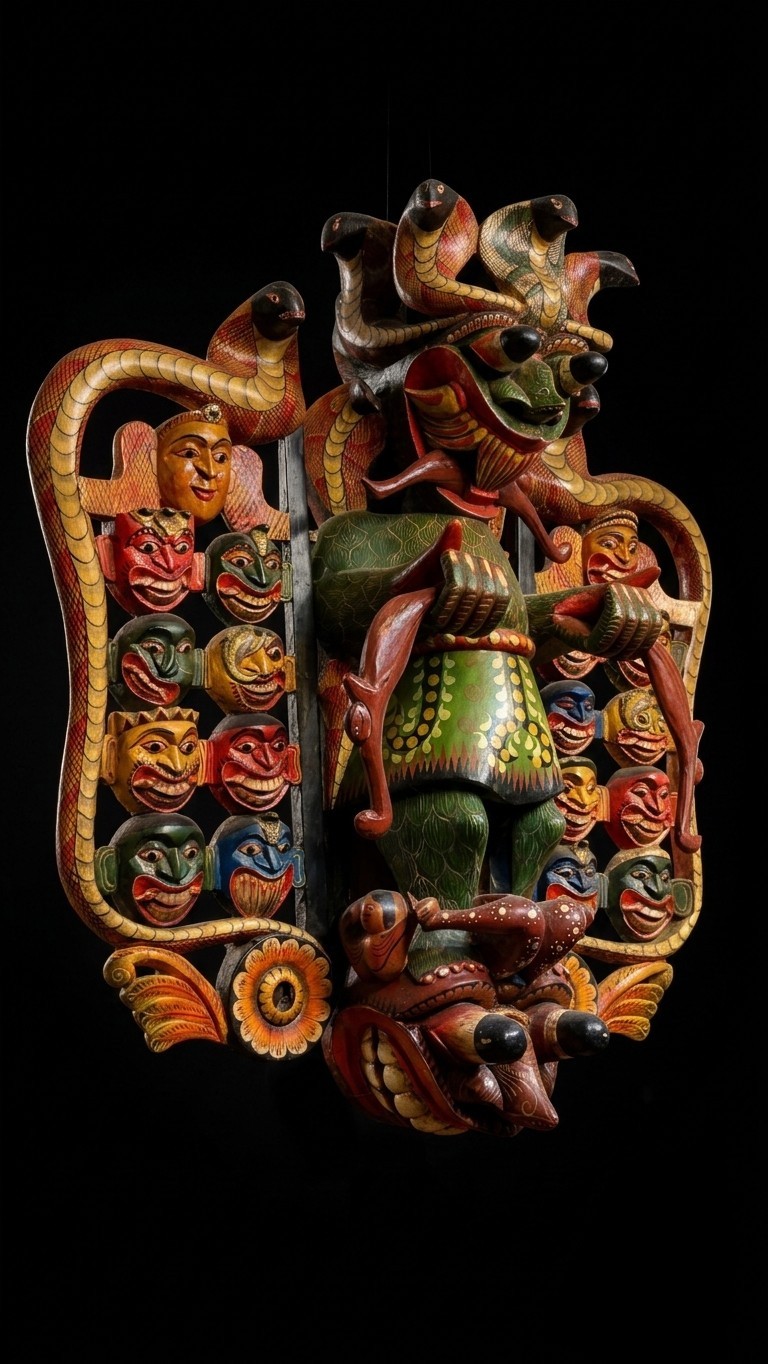 Unique Handcrafted 42 in Wooden Demon Devil Mask from Sri Lanka | Traditional