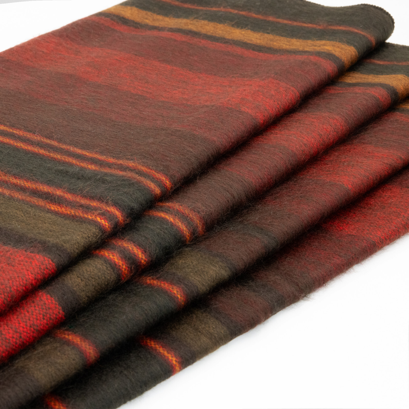 HIGHLAND STRIPED ALPACA WOOL BLANKET – 95×69 in | RED BROWN ORANGE GREY | QUEEN