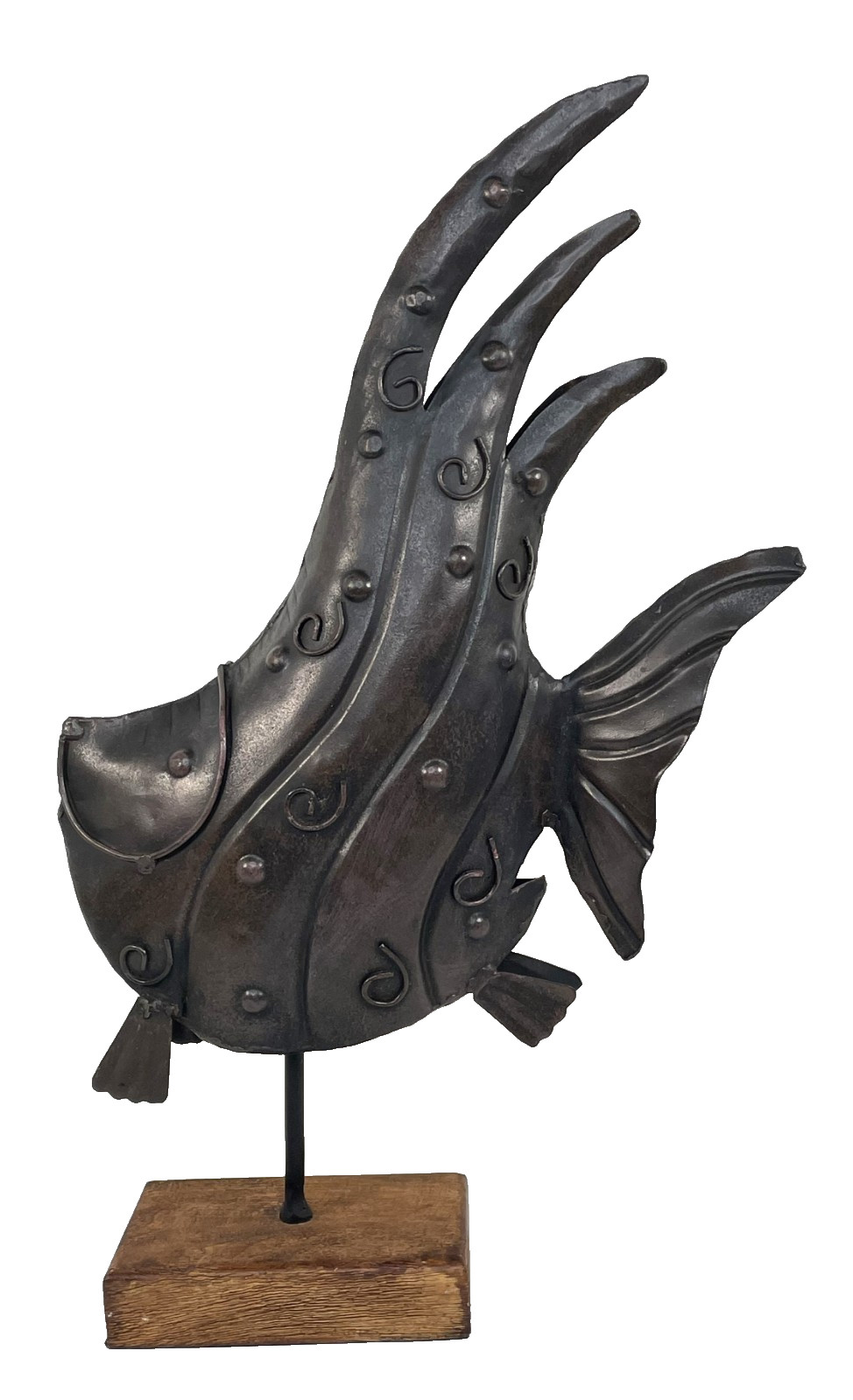 Metal Angelfish Sculpture 18″ Freestanding Ocean Beach Nautical Home Decor Piece