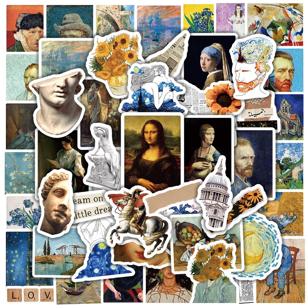150pcs Famous Painting Vinyl Stickers, Artist Monet Van Gogh,0012345