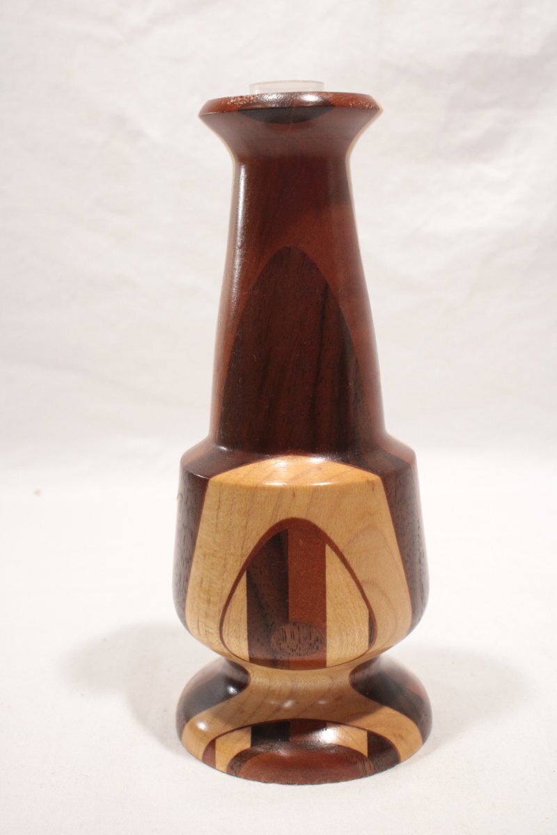MCM Wooden Vase Colorblock Multi Wood Types Color Black Signed John C Jacof 2/1