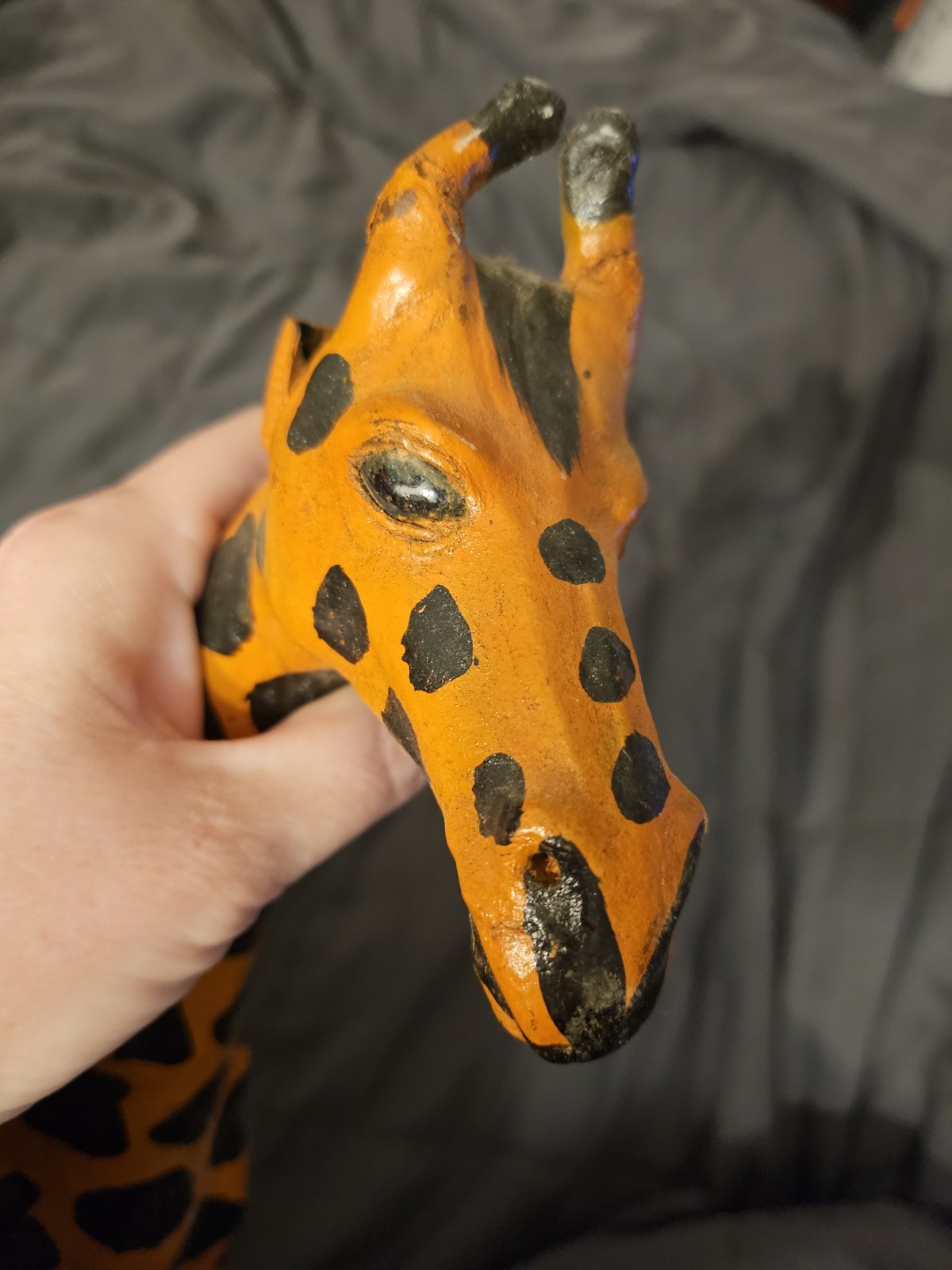 Handmade @17.5 ” Tall Standing Leather Giraffe Art Figurine Hand Painted