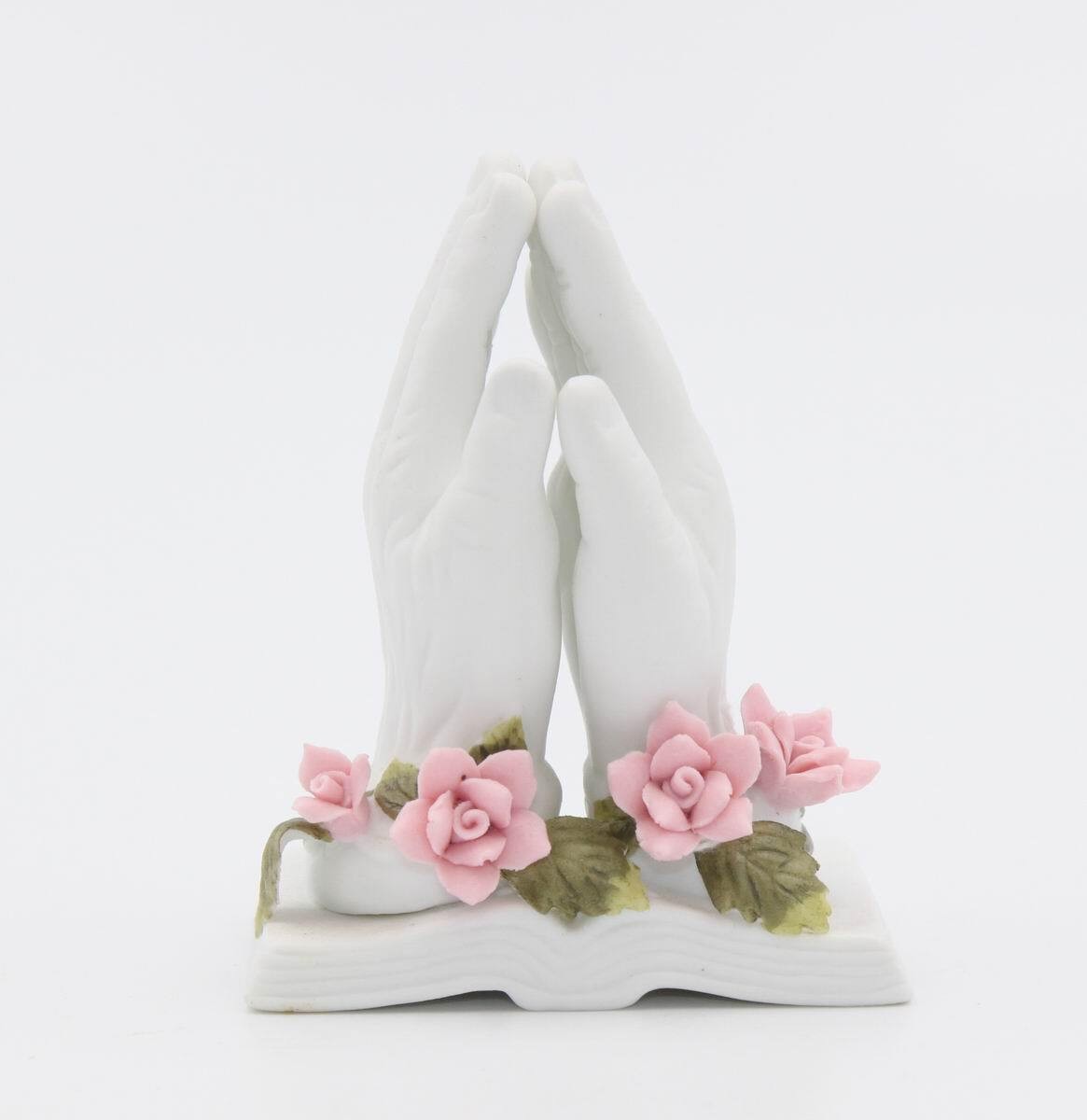 Ceramic Praying Hands with Rose Flowers Figurine, Home Décor, Religious Décor, R