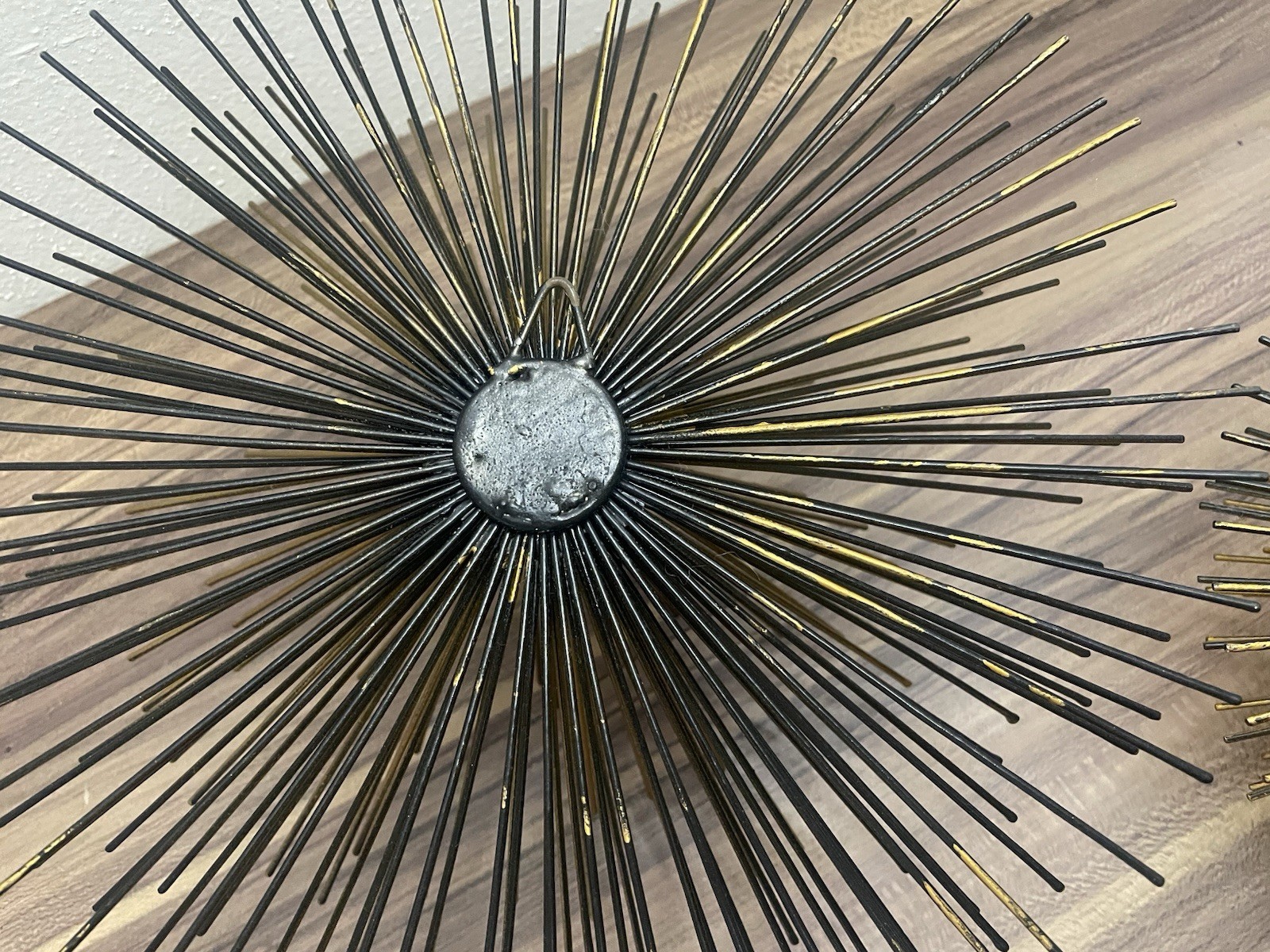 Set of 3 Metal Starburst Atomic Sea Urchin Wall Decor Bronze to Black Retro Look