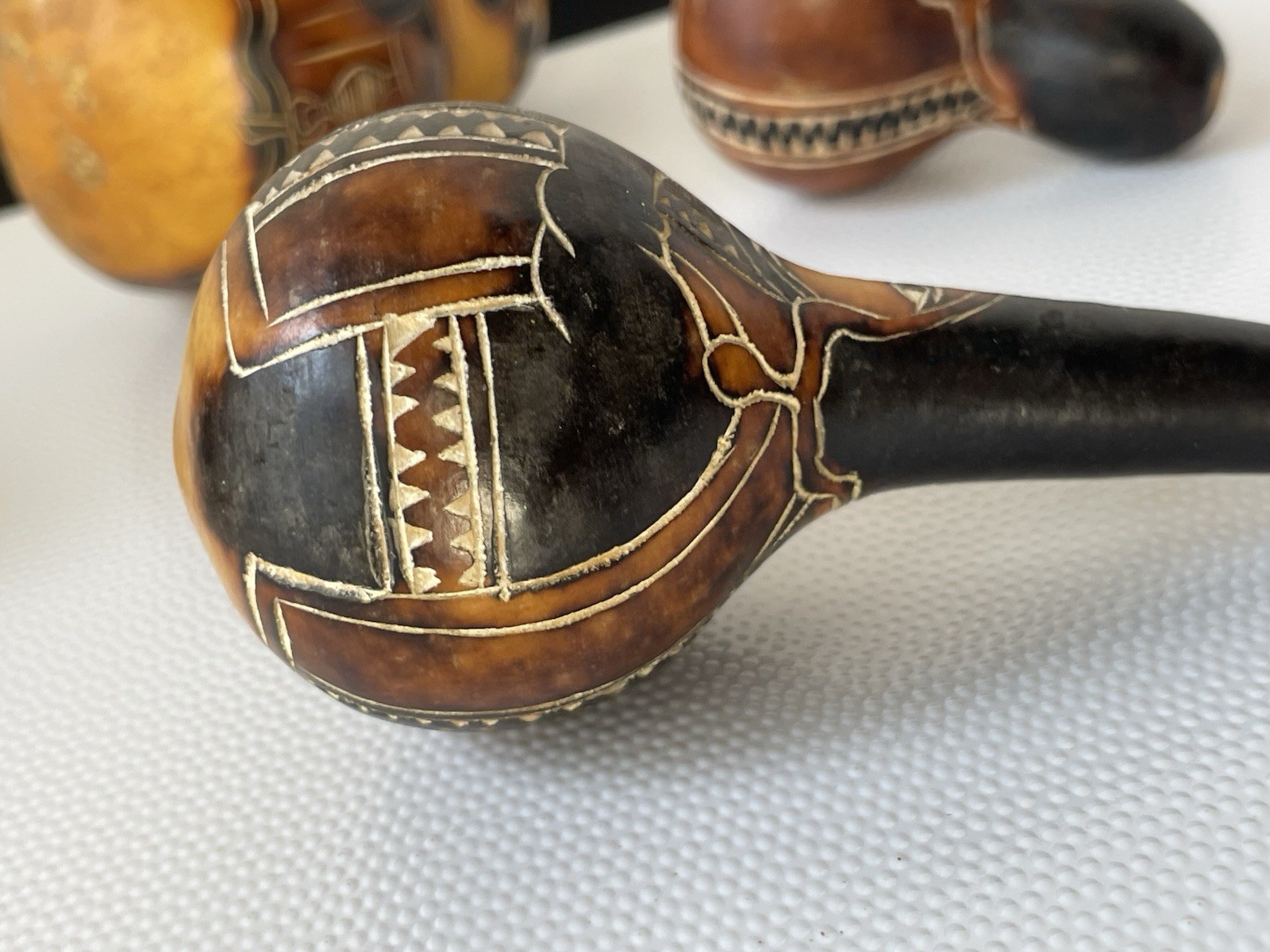 Lot Of 4 Vintage Etched Gourds See Pictures Details/wear