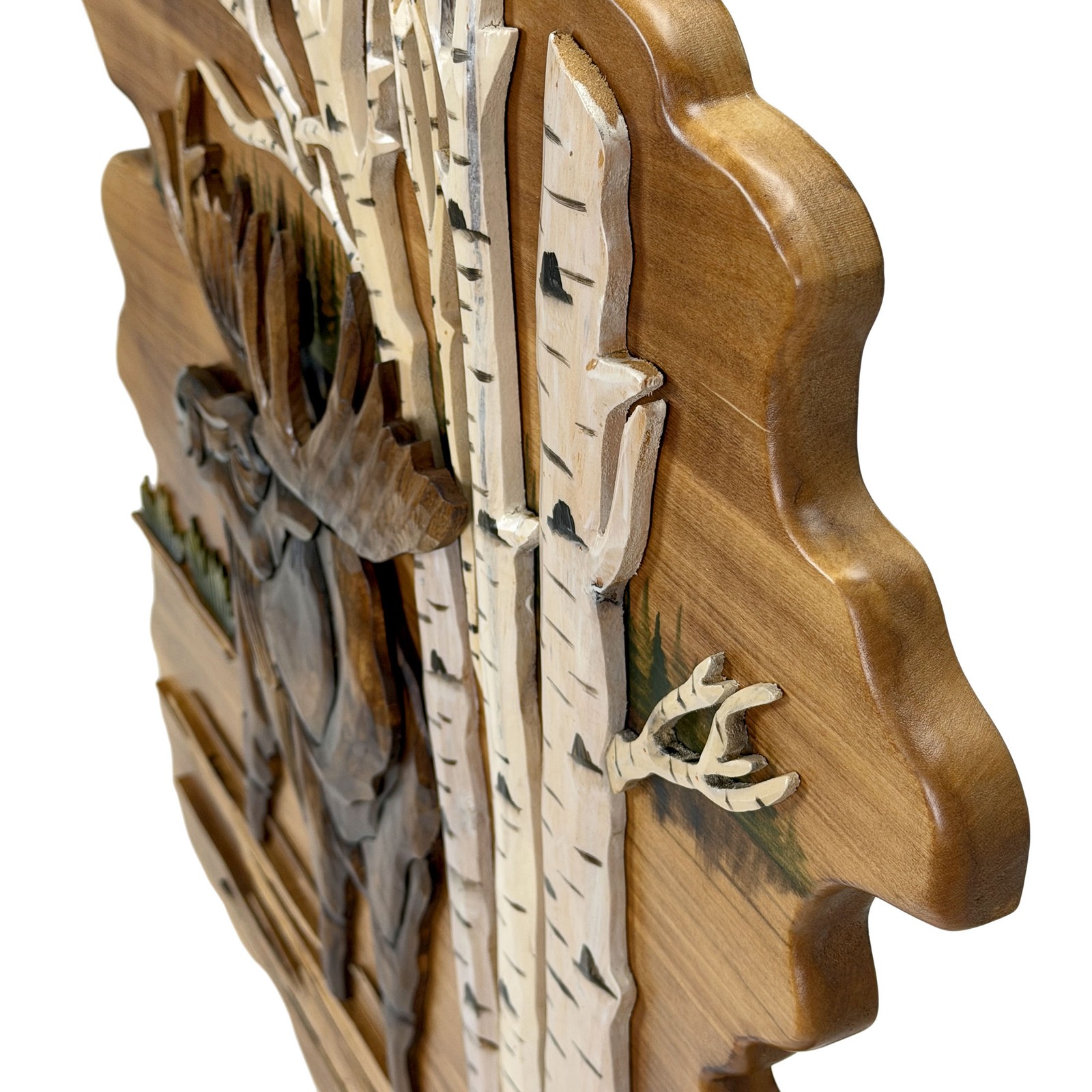 Moose in Birch Forest 23.5 inch Rustic Intarsia Wood Wall Art Sculpture