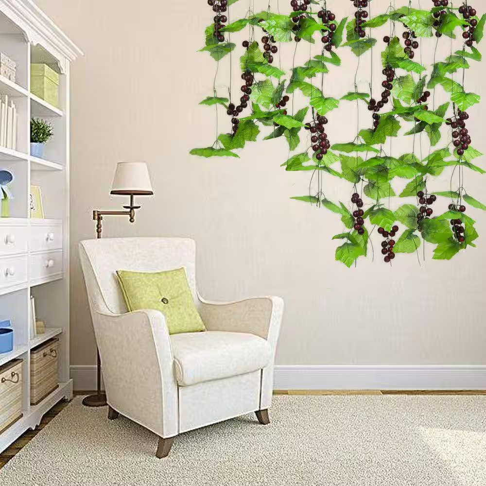 4.5 In. Green Artificial Grape Vine with 5-Pieces Silk Leaves and Fruit for Home