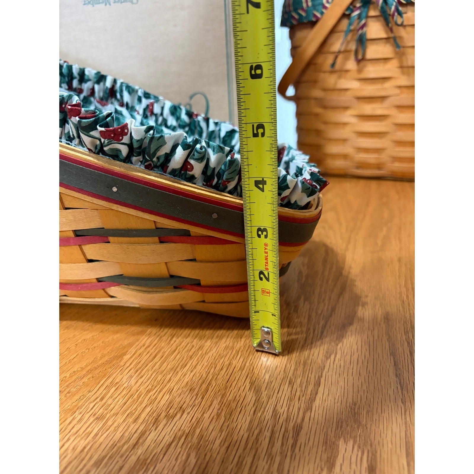 Longaberger Christmas Sleigh Basket – Holly Liner – Red/Green Accent – Vintage