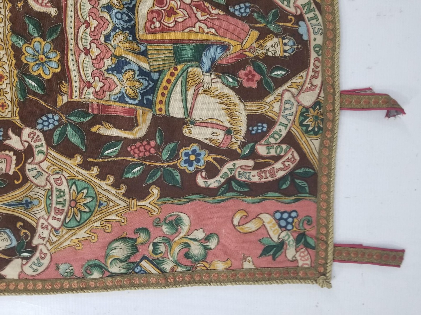 Vintage European Medieval Gothic Knight and Noble Lady Woven Tapestry 42x24in